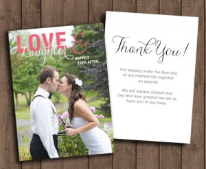 love and laughter thank you card, happily ever after, printed thank you's creative destiny.ca